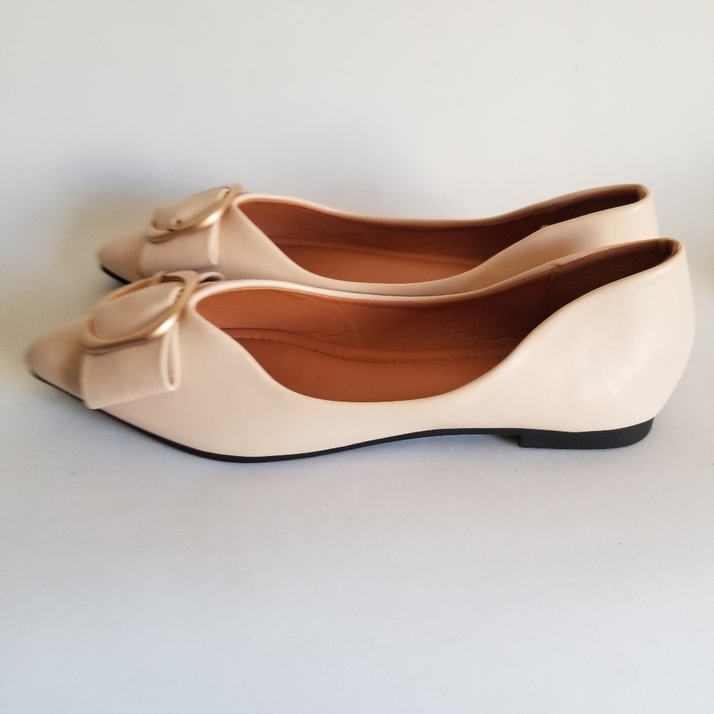 Women's unbranded european ballet flats light tan nude Sz8.5M pointed toe - Picture 13 of 16
